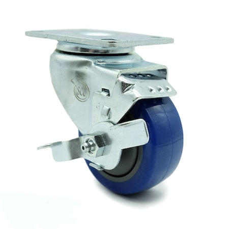 3.5 Inch Blue Polyurethane Wheel Swivel Top Plate Caster With Brake SCC